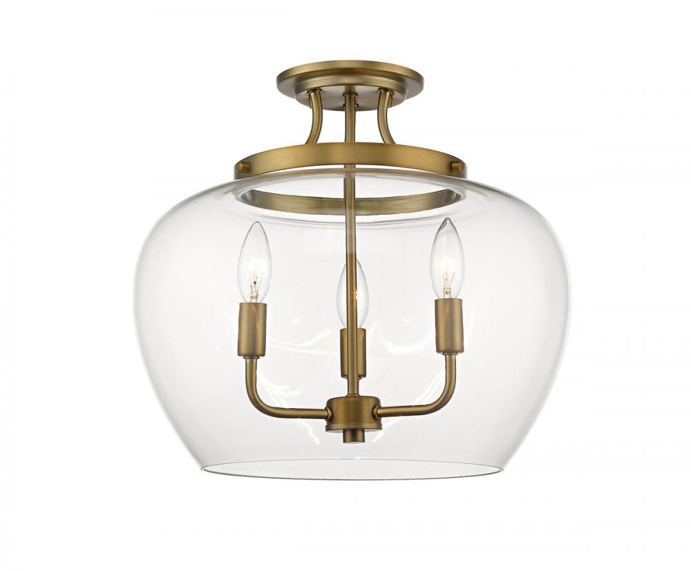 3-Light Brass Glass Semi Flush Mount Ceiling Lights